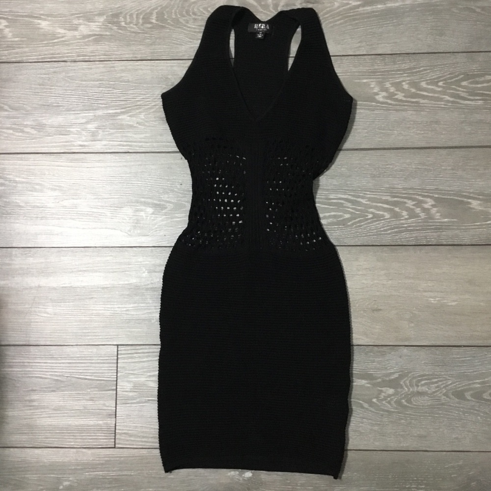 HERA COLLECTION Black Crochet Knit Bodycon Racerback Festival LBD M